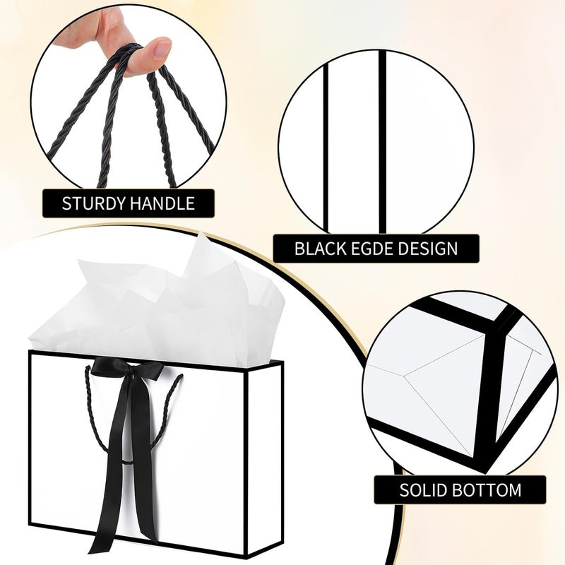 woric White Gift Bags with Handles, 14" Medium Valentines Gift Bag with Tissue Paper, 2 Pcs Gift Bags with 4 Tissue Paper and 2 Cards for Valentine's Day Birthday Party - Image 3